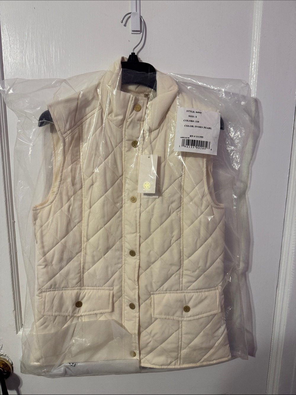 Tory Burch Ivory Quilted Snap-Front Vest